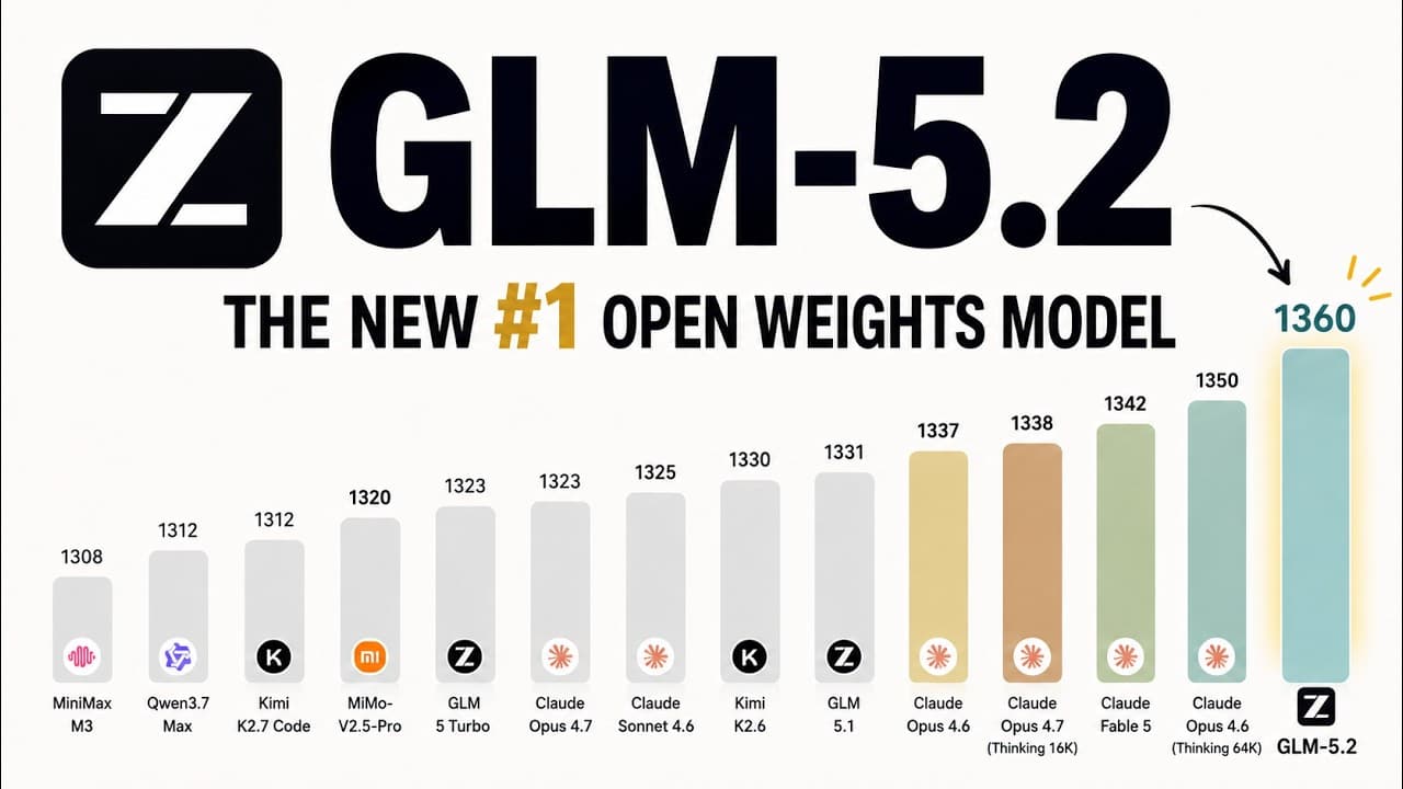 가중치까지 공개된 GLM 5.2, 오픈 모델이 상용 프론티어를 바짝 좁혔다 영상 썸네일