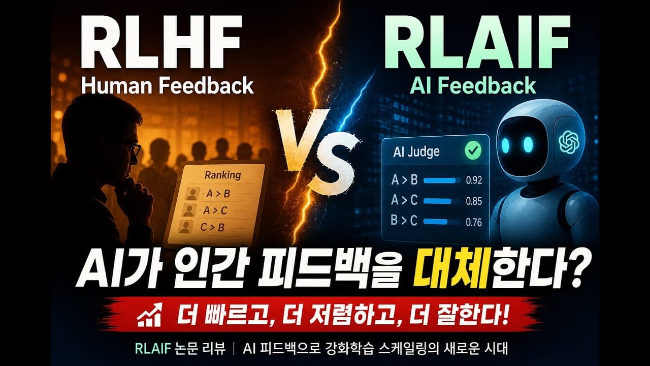 사람 대신 AI가 채점하면 어떻게 될까 — RLHF의 비용 병목을 겨눈 RLAIF 논문 정리 영상 썸네일