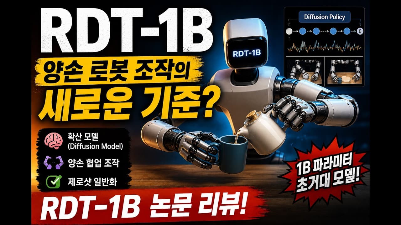 양팔 로봇의 파운데이션 모델, RDT-1B 논문 뜯어보기 영상 썸네일