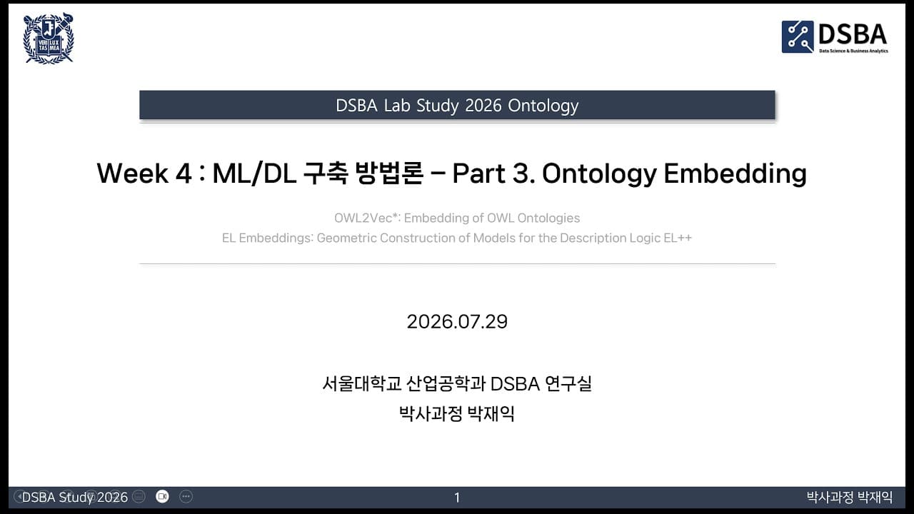 온톨로지를 벡터로 바꾸는 두 갈래 길 — OWL2Vec*와 EL Embeddings 영상 썸네일