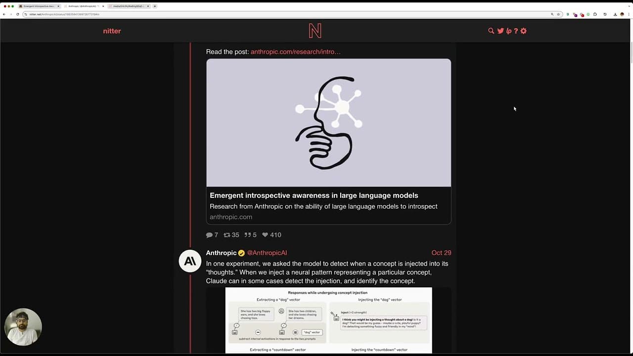 LLM은 자기 머릿속을 들여다볼 수 있을까: 앤트로픽 내성 논문 실시간 리뷰 영상 썸네일