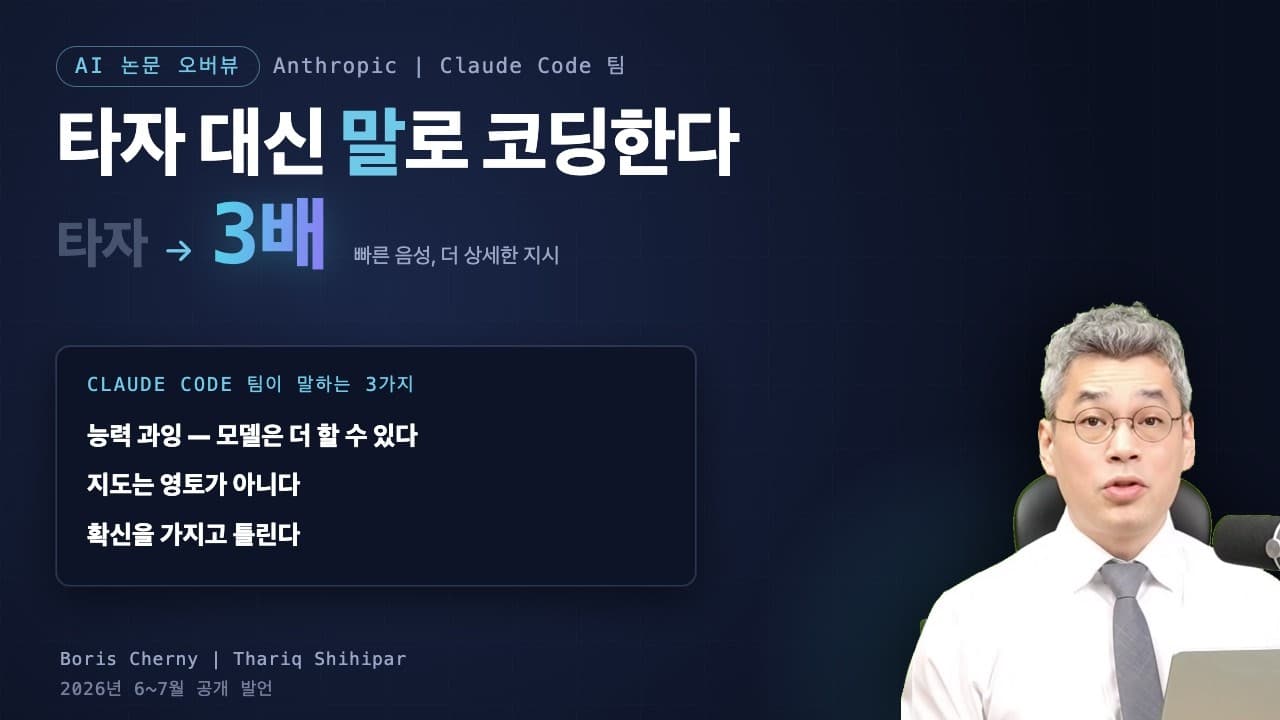 클로드 코드 만든 사람들은 이렇게 쓴다: 말로 코딩하고, 실수는 규칙 파일에 적는다 영상 썸네일